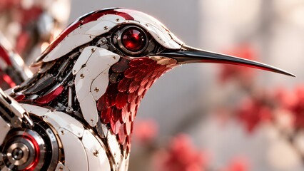 Fototapeta premium Macro Close-up of Cybernetic Hummingbird Head.