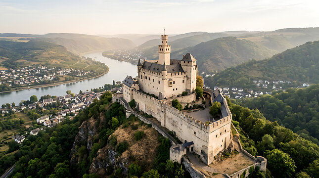 Medieval Castle Perched Over Scenic Valley 1.
