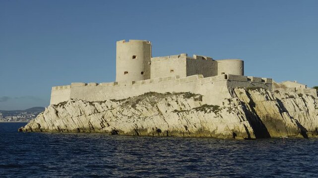 The historical Chateau d'If, a fortress and former prison on an island in the Mediterranean Sea