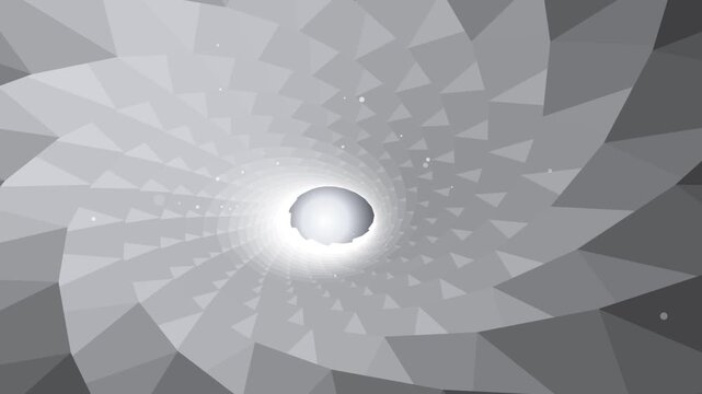 Abstract digital 3d tunnel with geometric triangular patterns and a glowing center