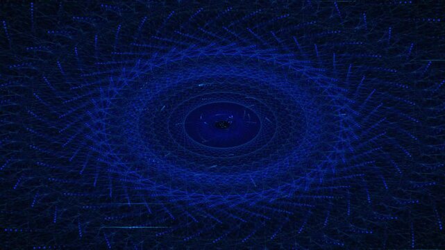 Abstract digital background with glowing blue concentric circles and intricate light patterns
