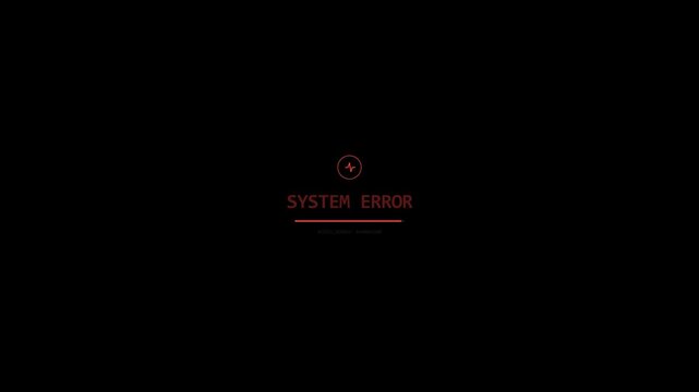 System error notification message glowing in bright red text on a dark background indicating critical computer failure, access denial, and cybersecurity breach warning concept animation