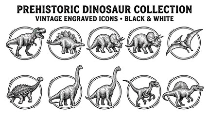 Vintage Engraved Dinosaur Icons Collection © Roki