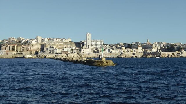 Beautiful view of the Marseille coastline and the Mediterranean Sea from a navigating boat