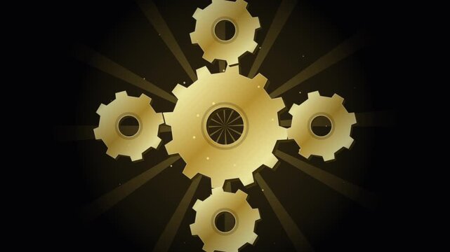 Modern glowing gold gears infographic illustration for progress and mechanics concept