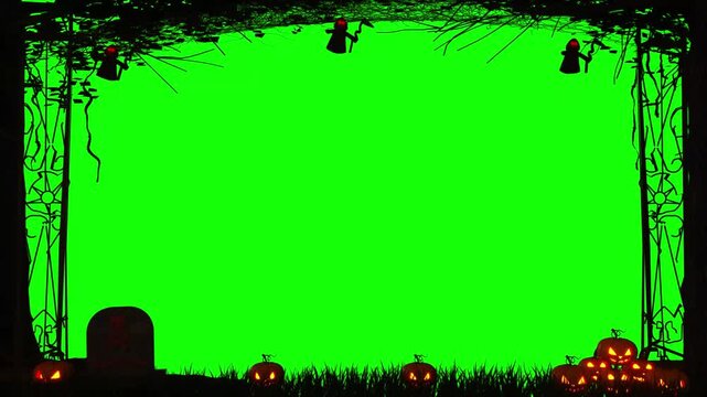 Halloween green screen video background with glowing jack o lanterns and spooky graveyard graveyard elements
