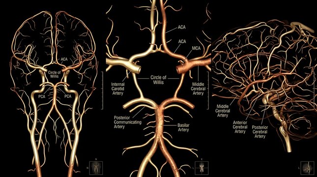 Human brain arterial system anatomy illustration