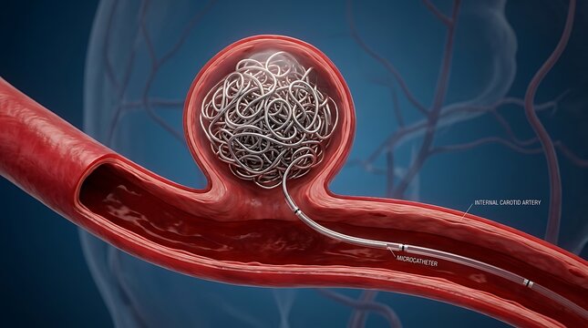 Aneurysm coil embolization procedure in carotid artery