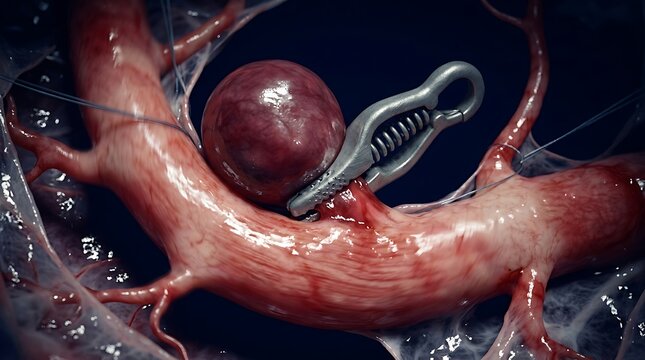Surgical instrument clamping blood vessel aneurysm