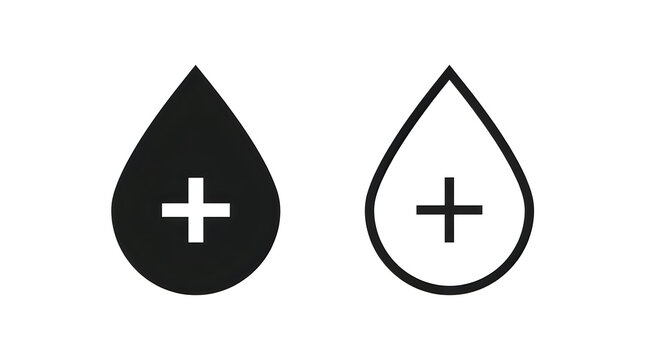 Medical plus symbol inside droplet icons