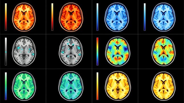 Various colored human brain MRI scan images
