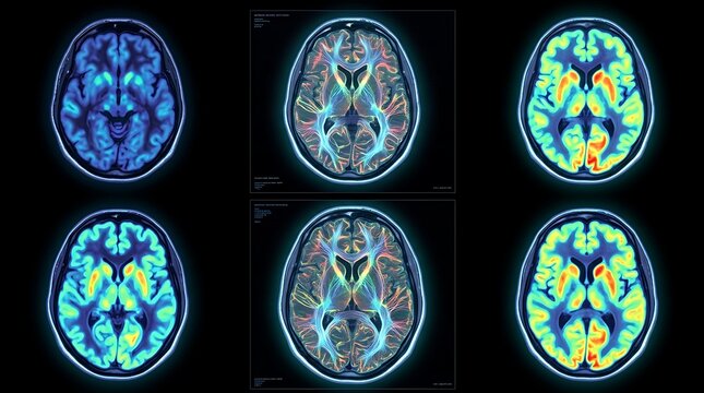 Various colorful axial views of human brain scans