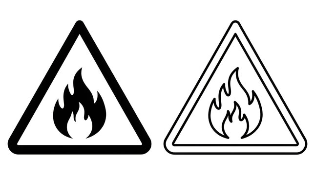 Flammable warning triangle icons with fire symbols