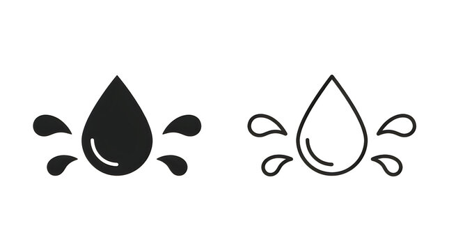 Water droplet falling with splashes icon