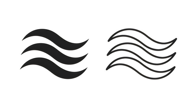 Modern abstract wave icons set in black and white