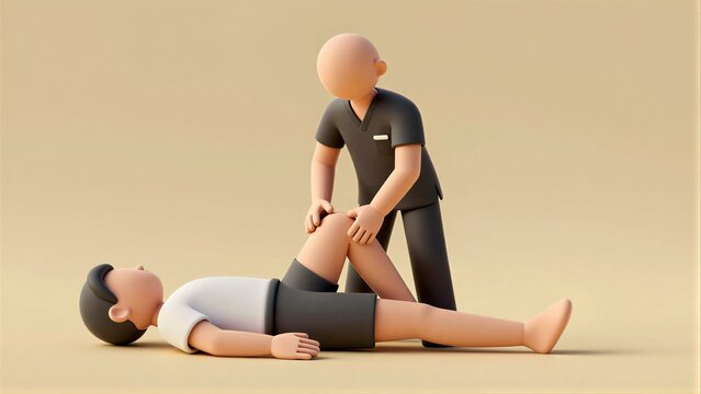 Medical professional examines patient's knee in a calm, focused setting.