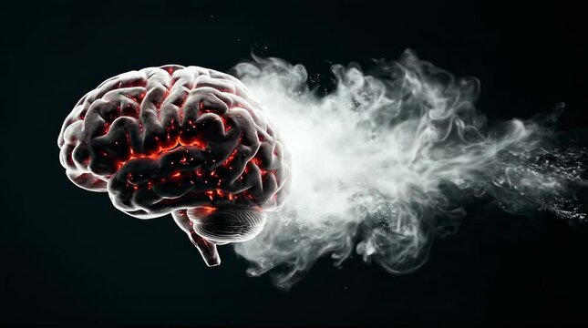 Human brain dissolving in white smoke