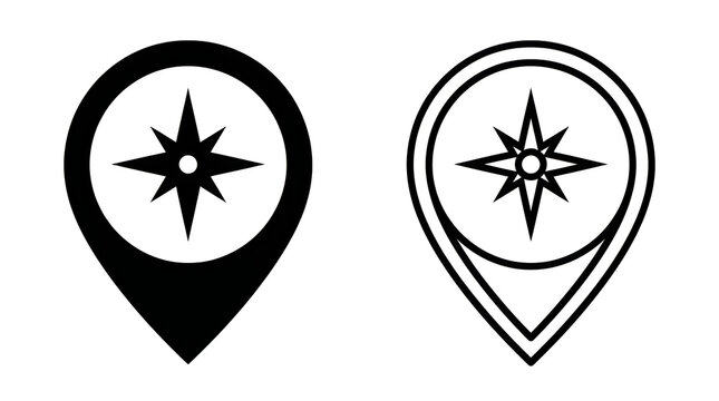 Minimalist compass inside location pin icons