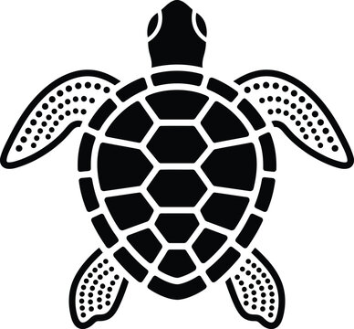 Sea turtle vector illustration ornate black graphic icon with patterned shell and textured flippers for marine nature theme.