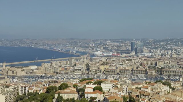 Sweeping view of Marseille, France, showing the Old Port, the sea, and the city skyline