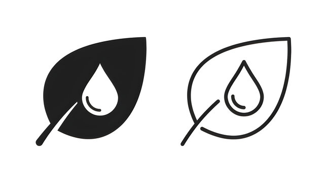 Water droplet falling on simple leaves illustration