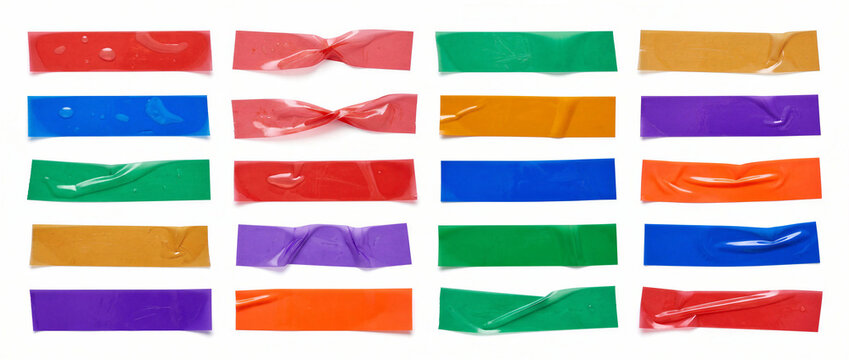 Set of Colored Translucent Vinyl Tape Strips Isolated on White for Tech Event Poster Video Thumbnail and Experimental Web Design