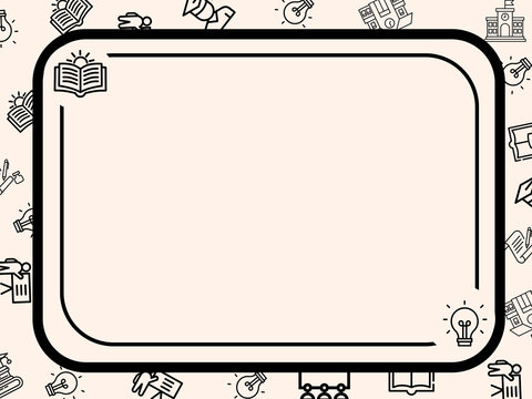 School frame border design featuring hand drawn education and school icons for education posters and school documents isolate on Peach background