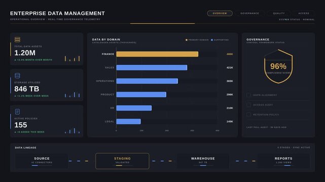 Enterprise Data Management Dashboard with Governance Analytics