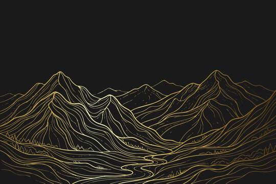 Luxury Gold Line Art Mountain Landscape Vector Background