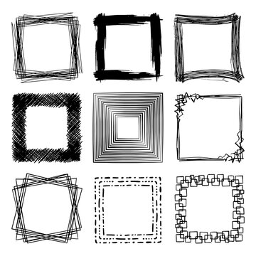 Collection Of Hand Drawn Sketchy Square Vector Frames