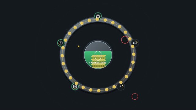 High-readability 3D motion graphic depicting a circular financial flow ring with a central savings core, optimized icon scaling, and automated mechanical leak shutoff nodes.