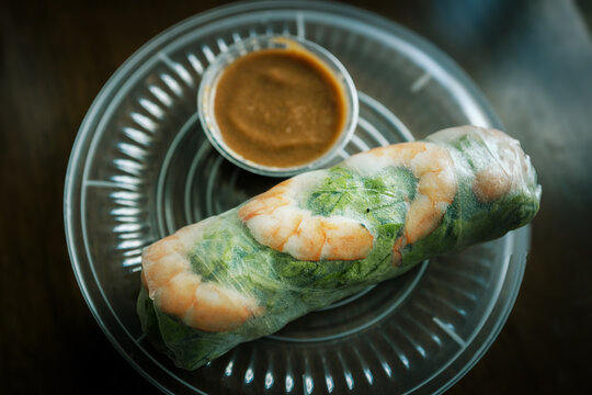 Vietnamese summer roll popular appetizer food close up