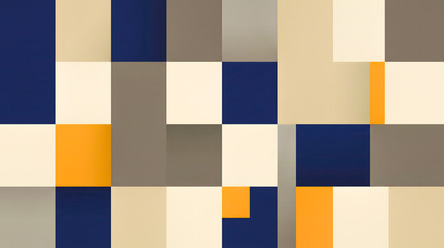 Abstract geometric grid pattern with navy, beige and orange rectangular blocks, minimal corporate design background.