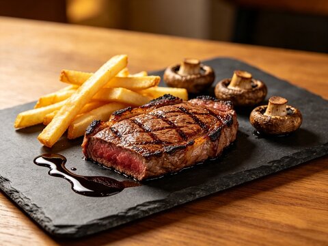 Well-done beef steak ready to eat