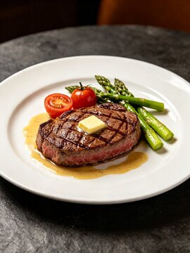 Well-done beef steak ready to eat