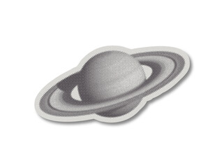 Saturn planet sticker in black and white retro halftone pop art style on a transparent background © creatfive