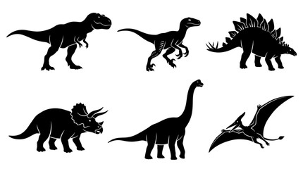 Set of Six Dinosaur Silhouettes Isolated © eaki