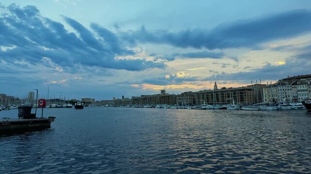Picturesque view of the Old Port of Marseille, a popular travel destination in France, at dusk