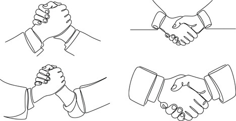 Fototapeta premium Set of continuous line drawing of handshake and arm wrestling, business partnership and agreement concept