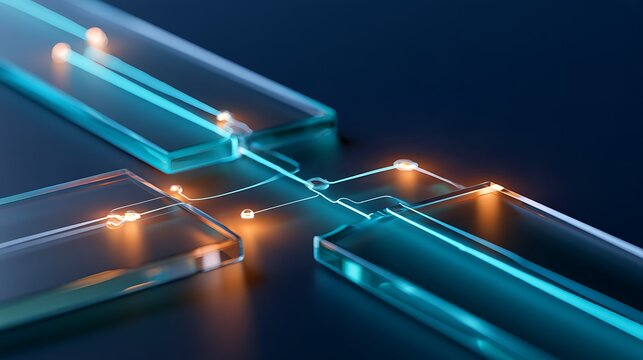 Self healing agentic AI workflow concept, an interrupted glass data bridge with a small visible gap, autonomous luminous nodes constructing an elegant alternative route around the gap