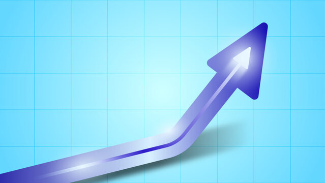 Arrow that rise up or growth with blue gradient background and line pattern behind. Arrow direction rise that mean the business has been growing up by successfully plan or target.
