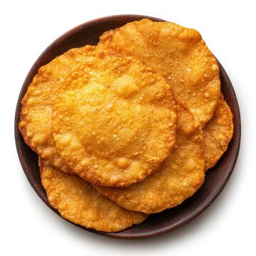 Navratri kuttu ki puri deep-fried buckwheat flour flatbreads  isolated on a white background