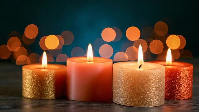 Four Glowing Advent Bokeh Lights in Dark Background