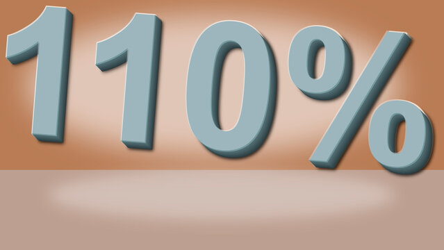The 110% text in soft teal 3D digits over a warm brown gradient creates a calm, incremental progress mood for plan updates and reporting.