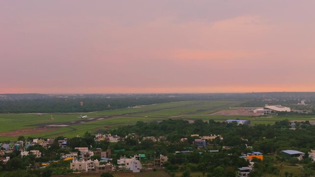 Airplane landing at airport, plane landing, bhopal airport, india