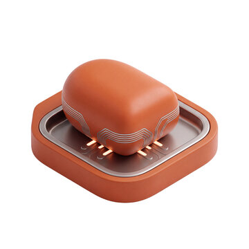 Orange futuristic electronic hardware module on transparent background