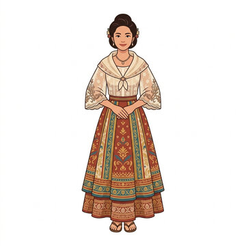 Filipino Woman in Traditional Baro at Saya Dress
