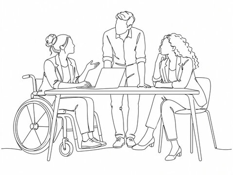 Inclusive Workplace Team Collaboration in Continuous Line Art