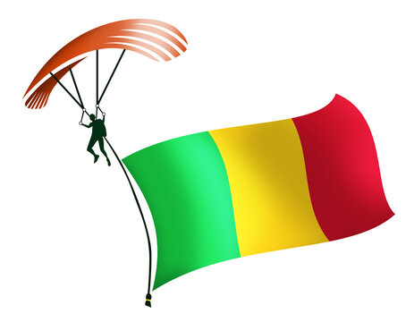 A skydiver, A paratrooper, A parachutist carrying a flag of Mali