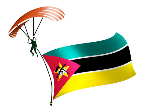 A skydiver, A paratrooper, A parachutist carrying a flag of Mozambique